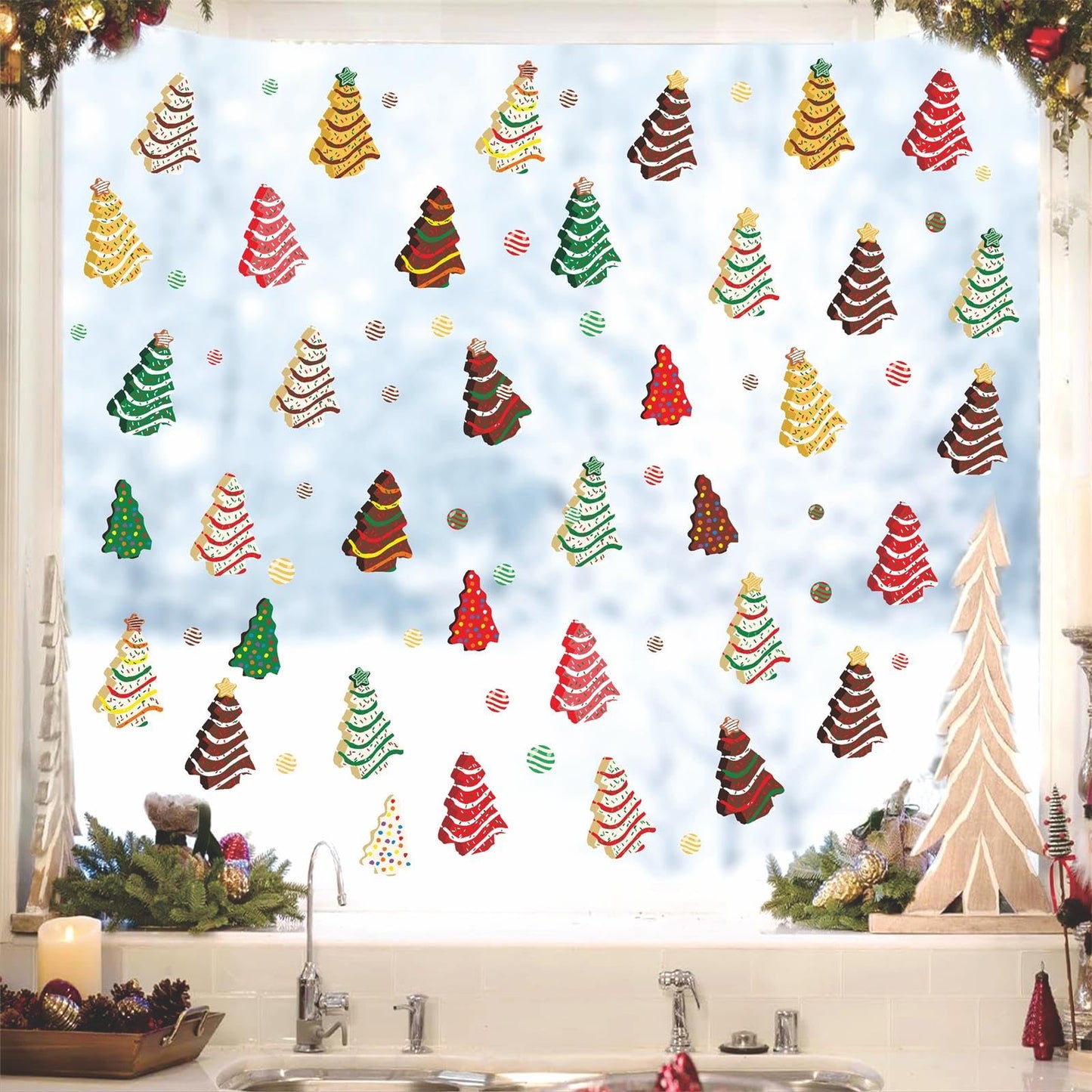 Christmas Small Tree Wall Stickers Christmas Candy Window Clings Stickers Double Sided Candy Cane Xmas Window Decals Pine Tree Holiday Window Decorations Christmas Party Supplies