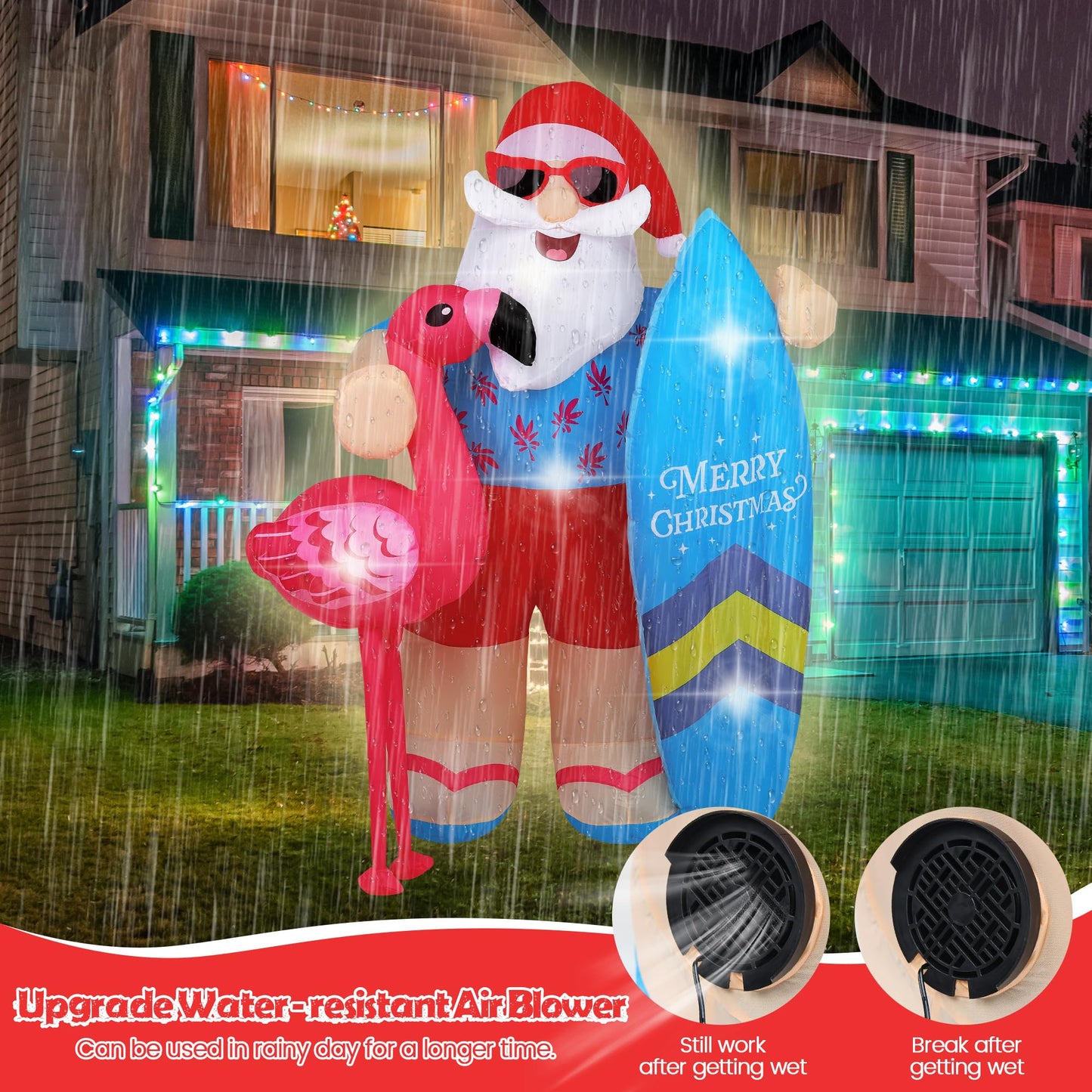 Vivantia Christmas in July Inflatable Summer Christmas Decorations 6.5 Ft Santa Claus Decoration Outdoor with Air Blower LED Lights Blow Up Garden Decor for Summer Christmas Beach Yard Party Supplies