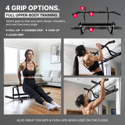 DMoose Fitness Pull Up Bar for Doorway with Pull Up Band - 250 lb Capacity, No Screws, Multi-Grip Chin Up Bar for Home Workouts, Upper Body & Strength Training - Includes Installation Guide