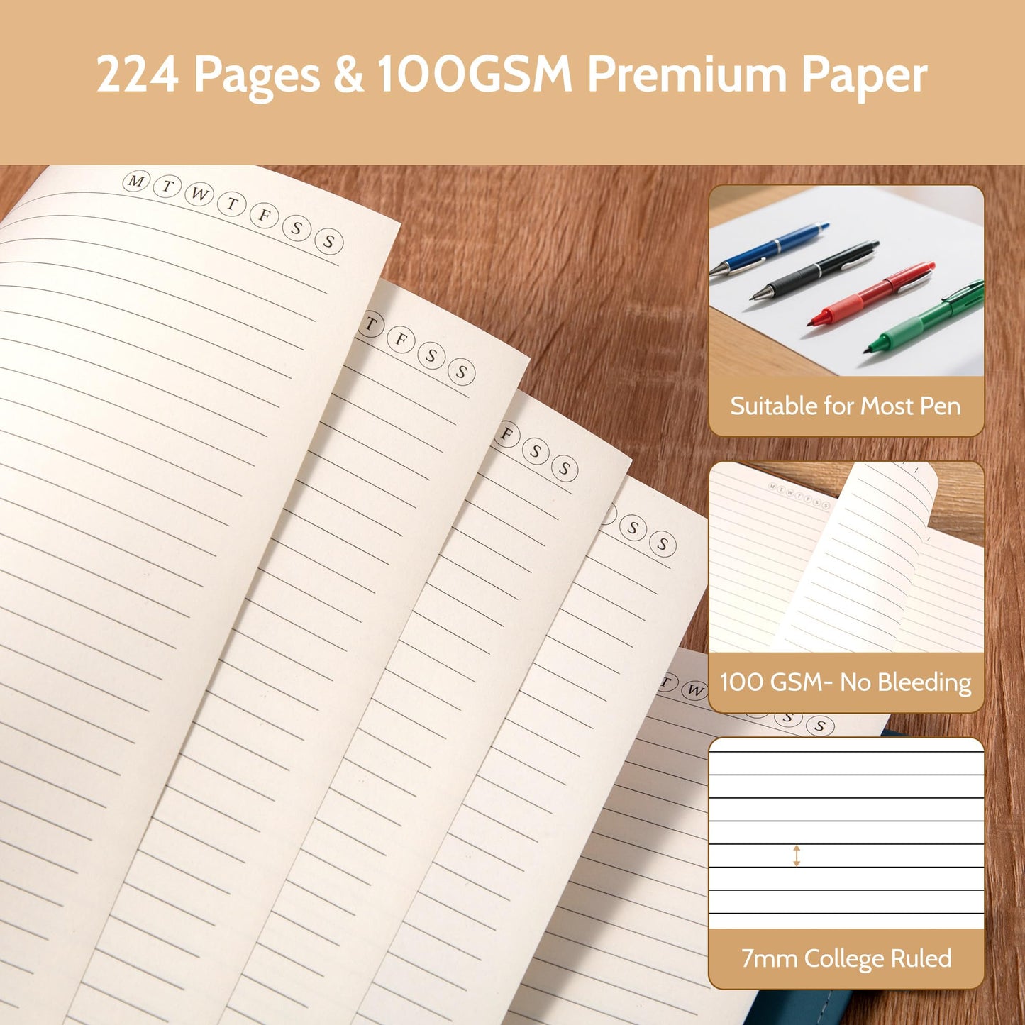 Yoment Leather Journal Notebooks for Work Refillable 224 Page 100 GSM Thick 5 Subject Notebook with Removable Dividers Tabs Hardcover Notebook for School Note Taking Teachers Women Men 6.1 x 8.3,Green