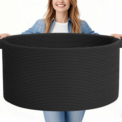 GOPAS 125L Extra Large Blanket Basket, 25" x 16", Jumbo Laundry Woven Baskets Decorative Home, Cotton Rope Basket with Handles, Baby Toy Baskets for Storage, Black