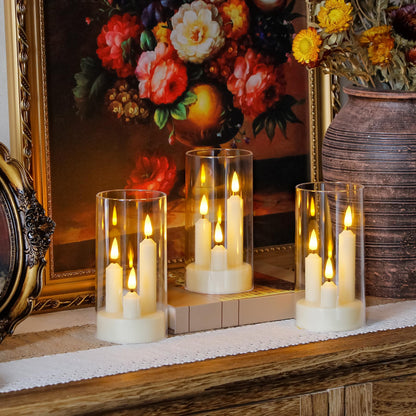 Zevanor 3 in 1 Flameless Taper Short Candles with 10 Key Remote Control and Timer, Battery Operated Pack of 2 LED Acrylic 3" x6" White Pillar Flickering Warm Light