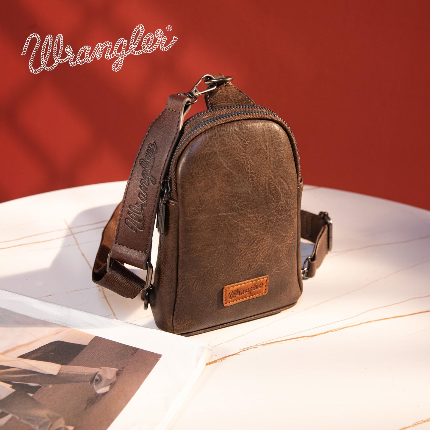 Wrangler Small Sling Bag for Women, Leather Crossbody Bags Cross Body Purse Fanny Packs with Adjustable Strap, WG-HB-87-210-CF