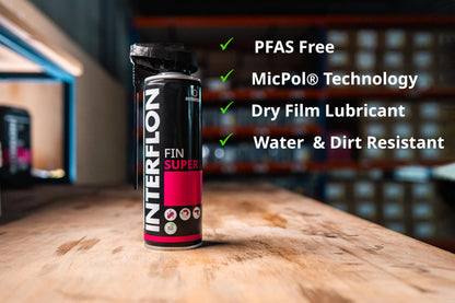 Interflon Fin Super Industrial Oil Lubricant Spray - Penetrating Dry Film Lubricating Oil - Teflon Free and PFAS Free- 300ml Aerosol Spray, Industrial Strength Chain Oil