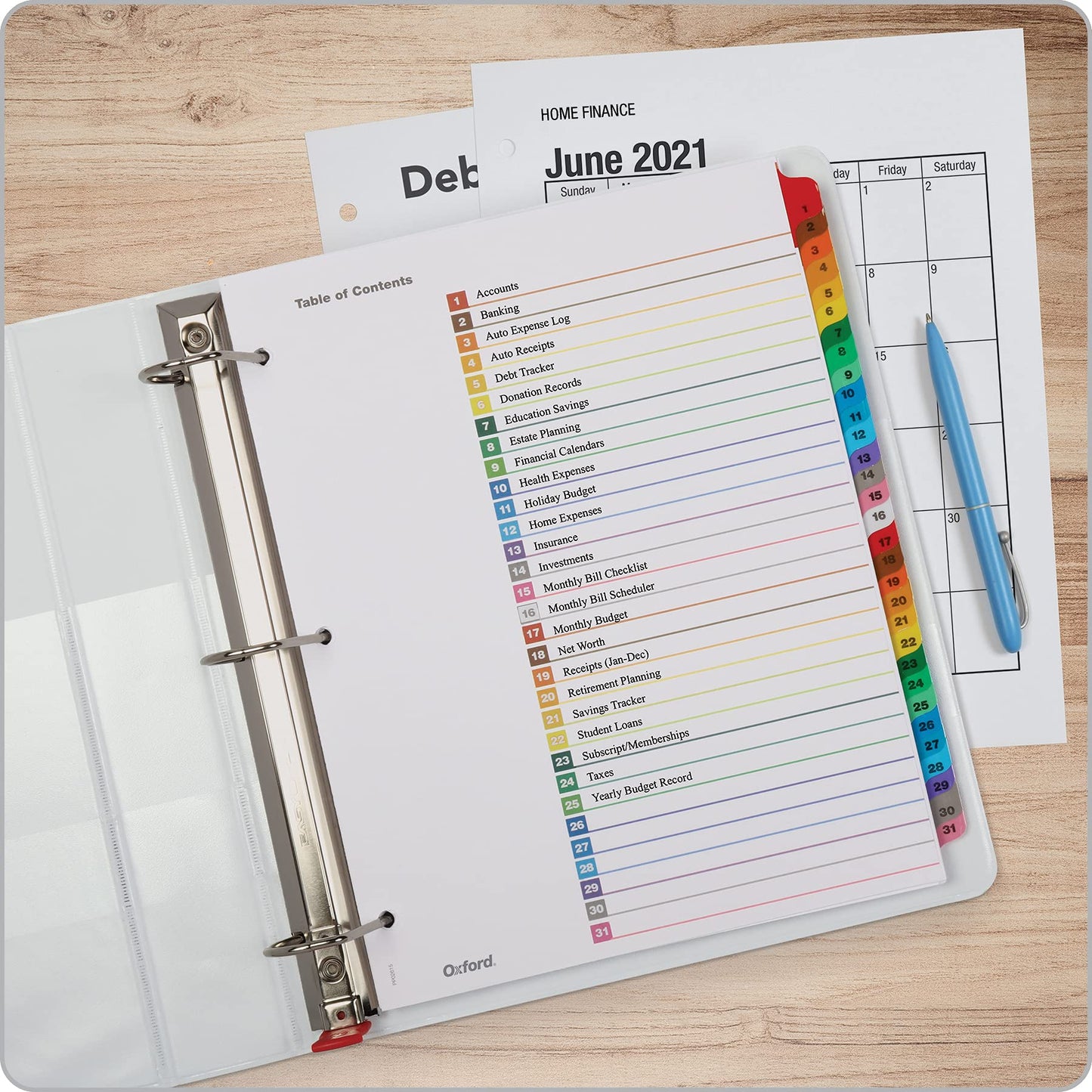 Oxford Binder Dividers, 31 Tabs, Numbered 1–31, 3 Pack, Customizable Table of Contents Page, Reversible Multicolor Tabs, 3-Hole Punched for Binders