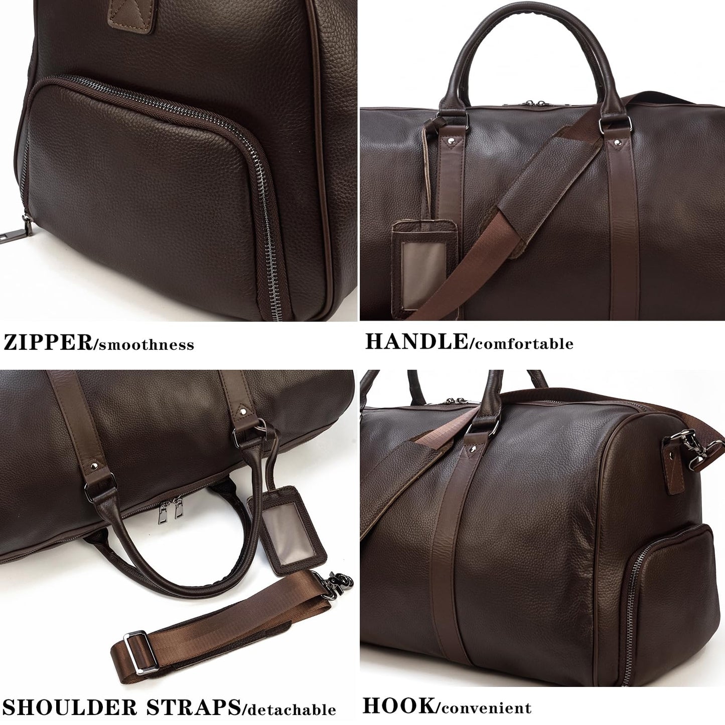 Genuine Leather Travel Duffel Bags for Men and Women Leather Overnight Weekend Bags Sports Gym Duffle, 9423 Brown
