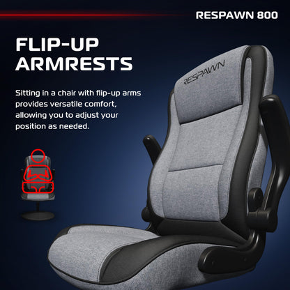 RESPAWN 800 Gaming Chair - Swivel Rocker With High Back, Ergonomic Floor Design for Kids and Adults, Recliner With Armrests - Grey Fabric