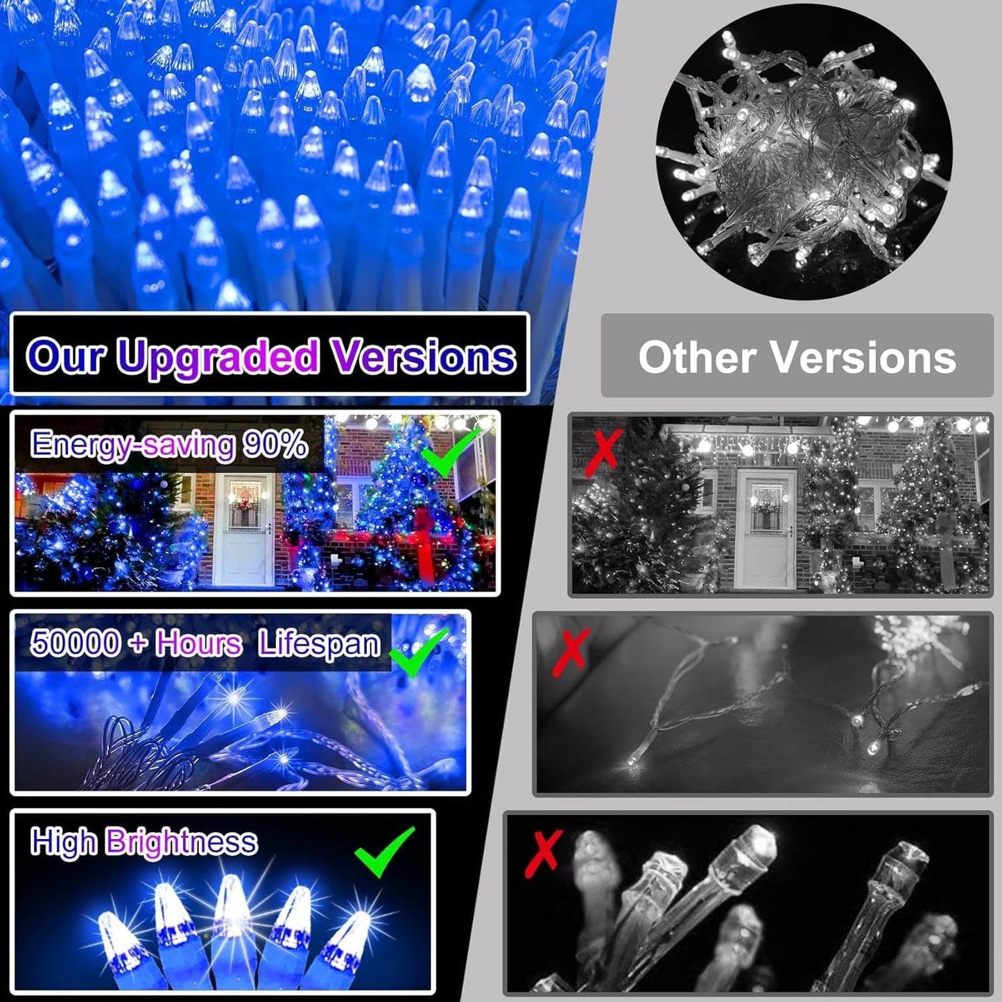 750 LED 240FT Christmas String Lights Outdoor, 12 Pro Modes and Timer Memory & Brightness, Plug in Outdoor Waterproof Clear Wire Twinkle Light for for Xmas Yard Tree Wedding Party Decor (Blue)