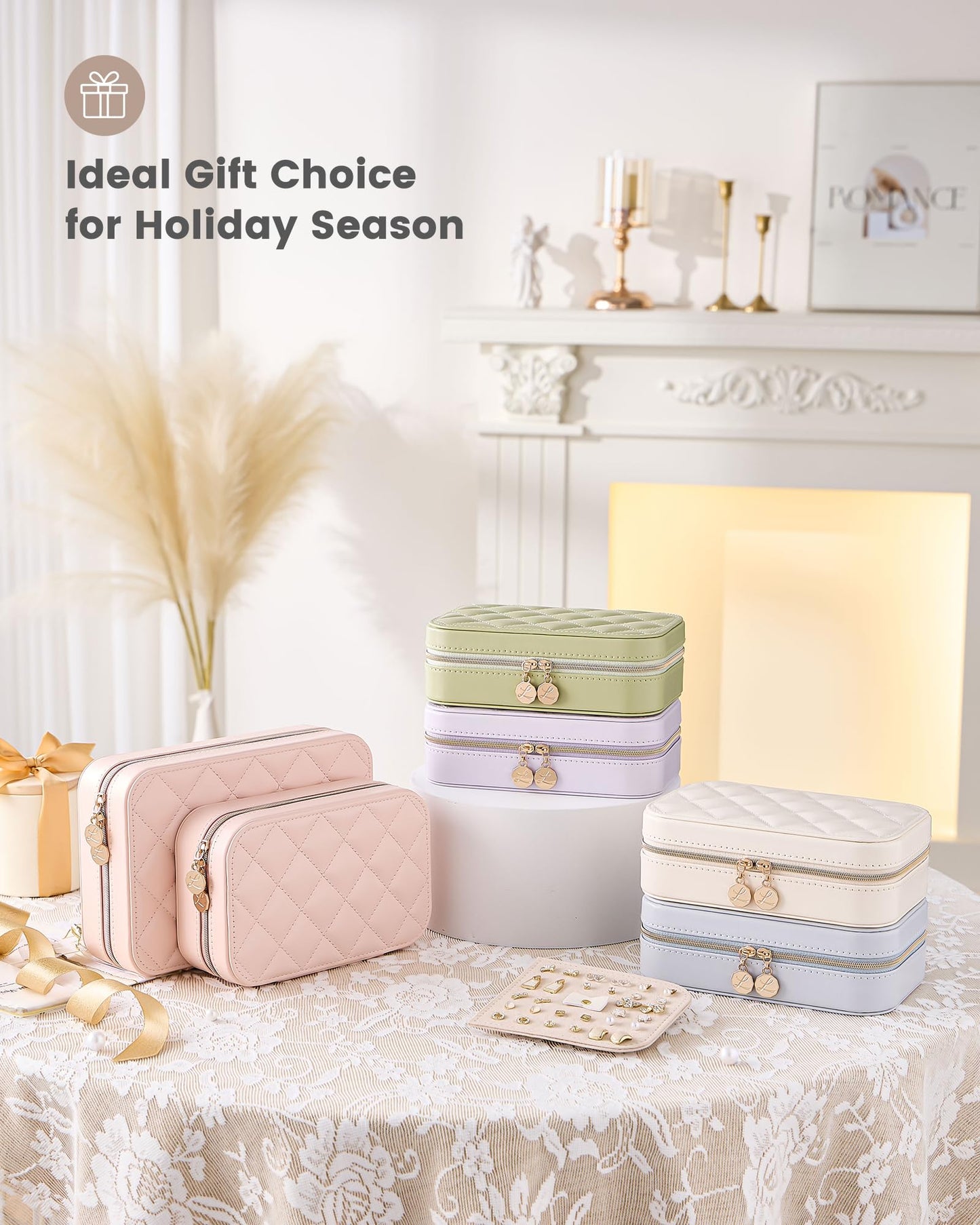 Lolalet Travel Jewelry Case for Women Girls, PU Leather Jewelry Organizer with Clear Storage Bag Small Portable Jewelry Box for Necklace Bracelet Earring Ring Birthday Bridesmaid Gifts -Large/Black
