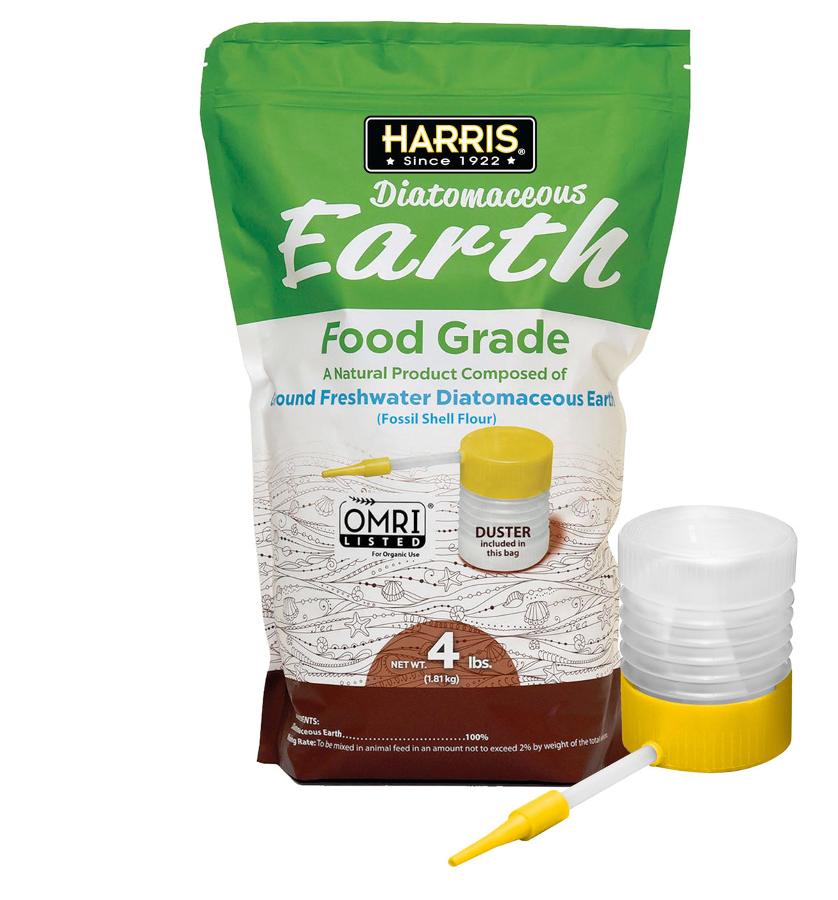 HARRIS Diatomaceous Earth Food Grade, 4lb with Powder Duster Included in The Bag