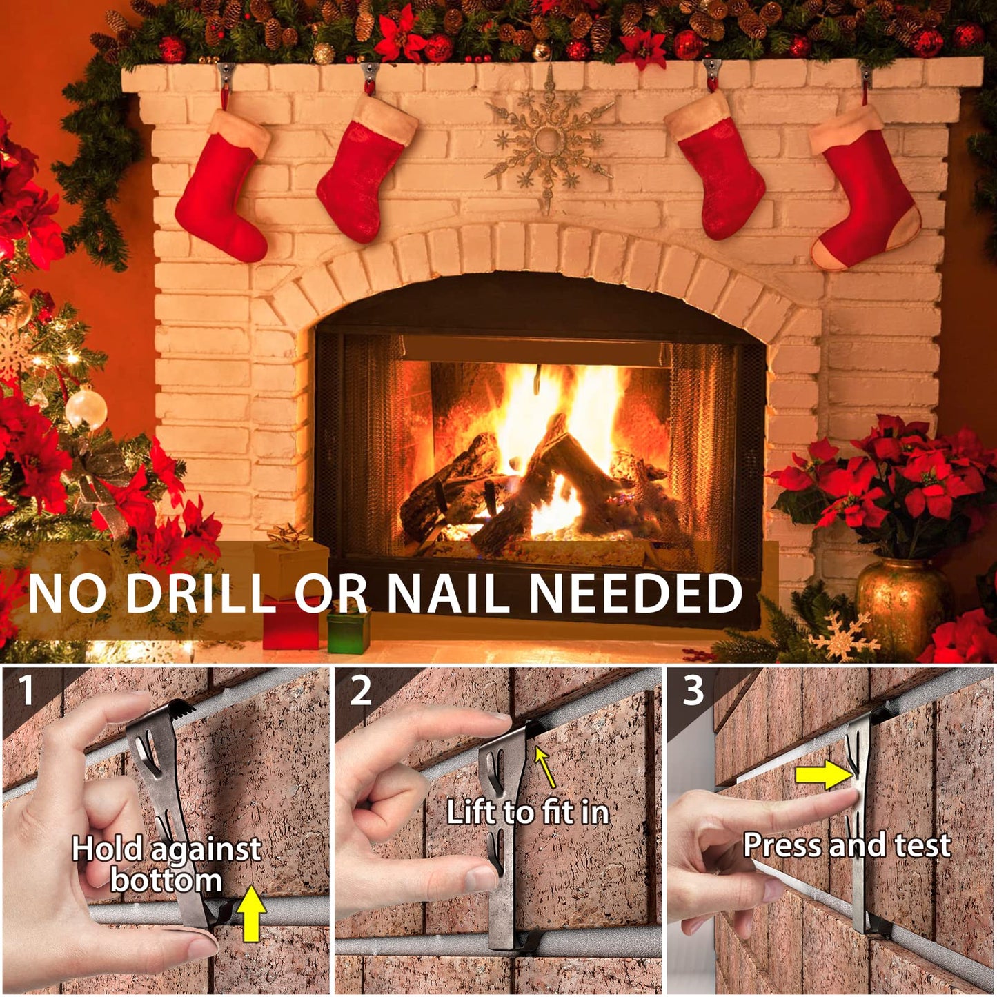 Brick Hook Clips for Hanging Outdoors, Brick Hangers for Brick Wall Hanging No Drill and Nails, Heavy Duty Brick Siding Clips Wall Hangers Fits Standard Brick 2-1/4" to 2-3/8" in Height (24, Standard)