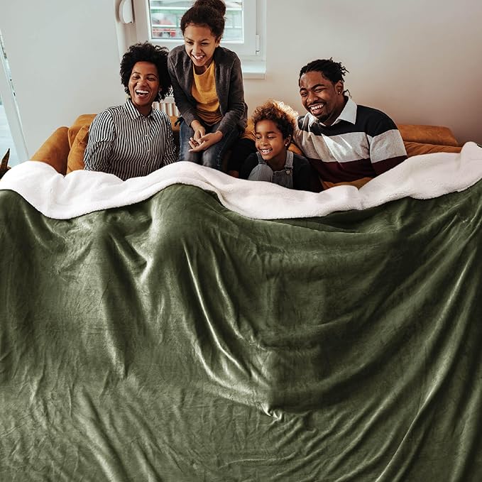 Bedsure GentleSoft Sherpa Fleece Oversized Cal King Blankets for Bed - Thick and Warm Throw for Men, Soft Fuzzy Plush Large Blanket for Winter, Olive Green, 112x98 Inches