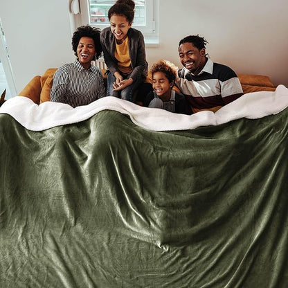 Bedsure GentleSoft Sherpa Fleece Oversized Cal King Blankets for Bed - Thick and Warm Throw for Men, Soft Fuzzy Plush Large Blanket for Winter, Olive Green, 112x98 Inches