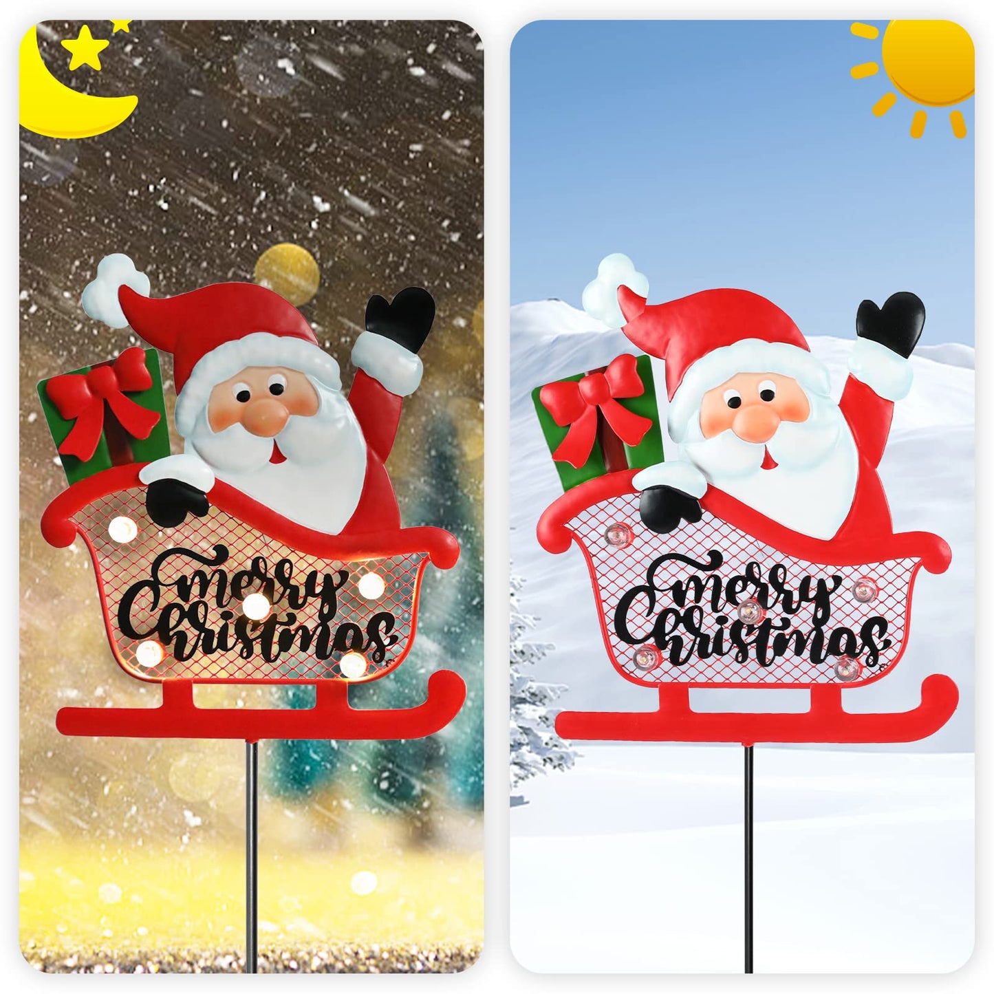WONDER GARDEN Christmas Metal Yard Stakes, Lighted 3 Pack Christmas Garden Stakes Yard Signs, Outdoor Decorations with Santa Sleigh and Reindeer for Lawn Party Outside