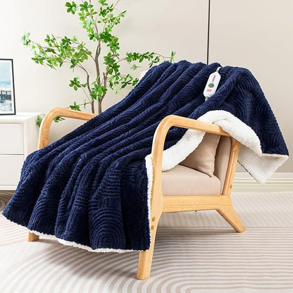 Heated Blanket Full Size - 72"x84" Cozy Soft Jacquard Heating Blanket with 4 Heat Levels & 10 Hours Auto-Off, Jacquard Fleece, Overheating Protection, Warm Gifts, Navy