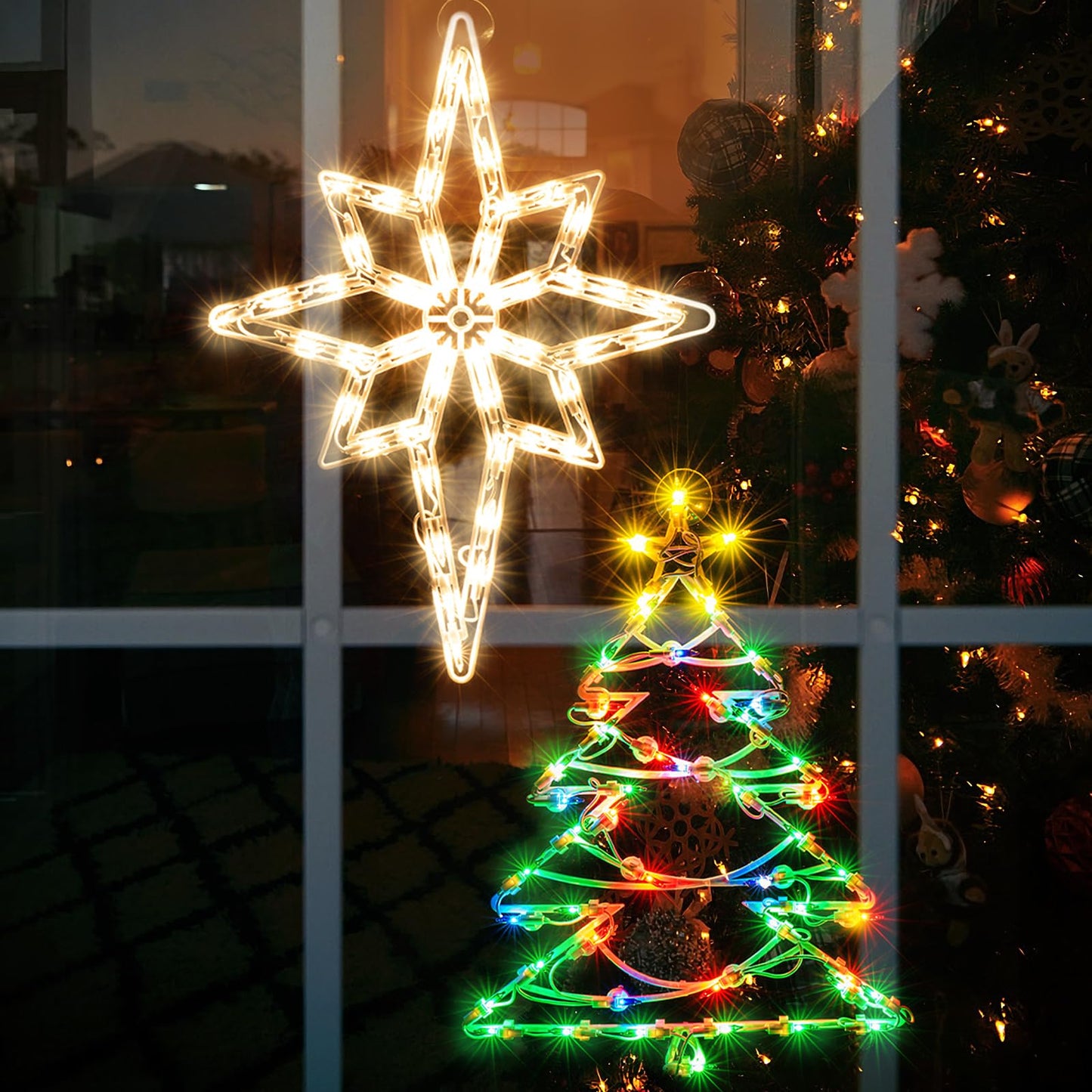 Xmasnova 2 Pack Christmas Window Lights, Double Side Christmas Sign Lamp Decoration For Holiday Indoor Wall Door Glass Decorations, Polaris