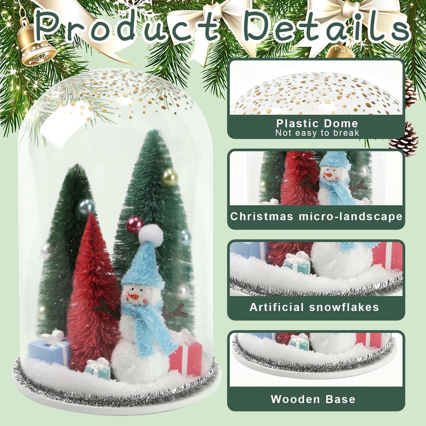 Christmas Decorations Table Centerpieces, Winter Decor Snowman with Ornaments in Dome Cloche Christmas Winter Tabletop Decor for Table Tiered Tray Shelf Mantel Fireplace Office Desk Holiday Decoration