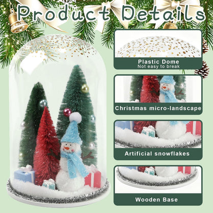 Christmas Decorations Table Centerpieces, Winter Decor Snowman with Ornaments in Dome Cloche Christmas Winter Tabletop Decor for Table Tiered Tray Shelf Mantel Fireplace Office Desk Holiday Decoration