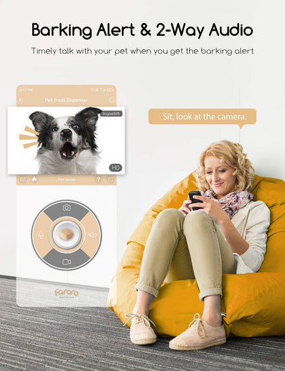 faroro Dog Camera with Treat Dispenser, 2.4G and 5G WiFi Pet Camera with Two Way Audio and 1080P Full HD Night Vision for Treat Tossing and Monitoring Your Pet Remotely