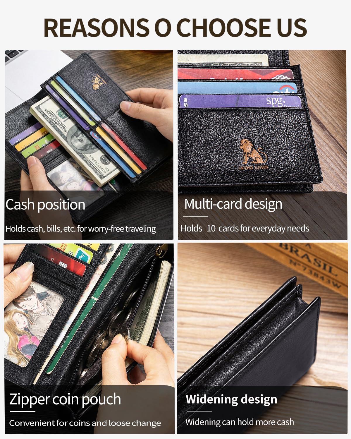 STEELLION Unisex Vintage Leather Long Bifold Wallet - RFID Blocking Billfold with ID Window & Multi-Card Slots - Genuine Cowhide Cash & Receipt Organizer for Travel (91644-Black)