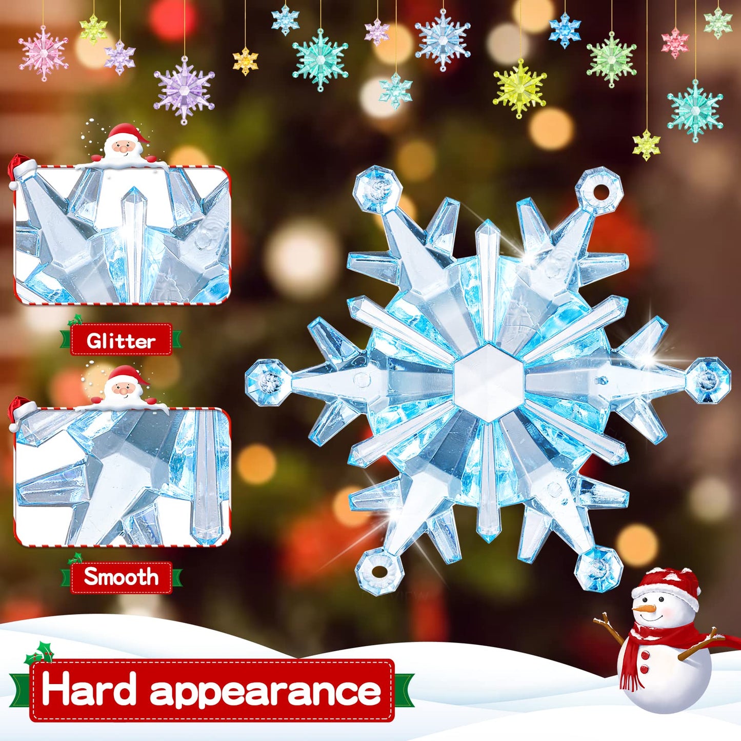 NHBTYKL 51 Pcs Colorful Snowflake Ornaments Acrylic Snowflake Pendants for Christmas Tree Wedding Party Winter Party Ceiling Hanging Deco