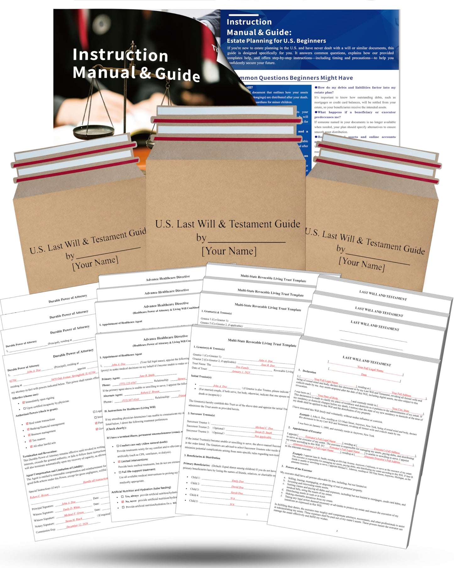 TillBio 2026 4-in-1 Estate Planning Kit – Includes Last Will, Living Trust & Power of Attorney Forms – Lawyer-Prepared Templates with Instructions – Valid in All 50 States（3pcs）