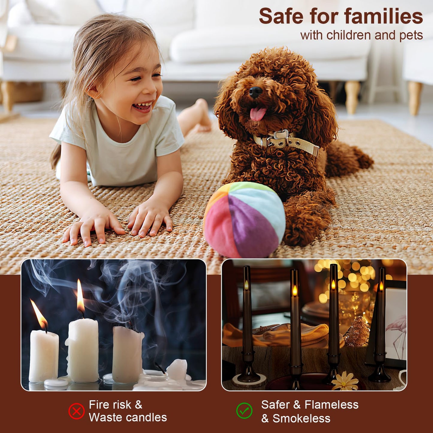 IMAGE Upgraded Flameless Taper Candles, 6-Pack Remote Control Timer Flickering LED Candles, Perfect for Christmas, Home, Wedding, and Party Decor (Grey)