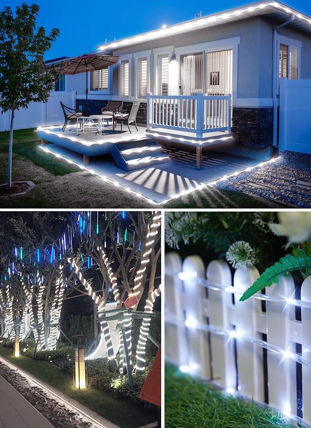 Brightown 2-Pack 39FT 100LED Solar Rope Lights, Solar Outdoor Lights IP65 Waterproof Solar Powered Fairy Lights with 8 Lighting Modes for Party Garden Yard Home Holiday Tree Decoration, Pure White
