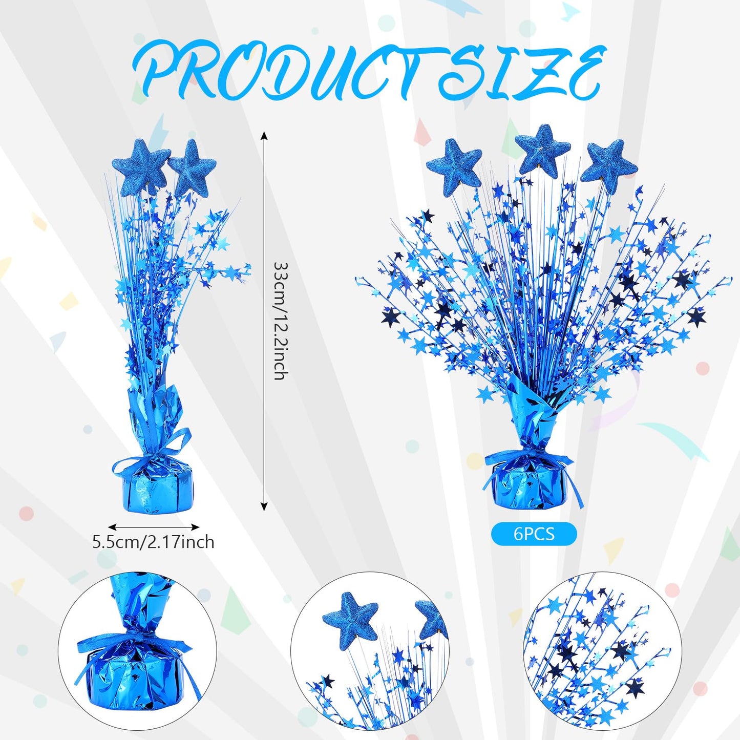 Wenqik 6 Pcs Metallic Foil Spray Centerpiece Star Table Party Decoration Burst Centerpieces Table Decor for Party Birthday Wedding Anniversary Memorial Dining Graduation Holiday Supplies(Blue)