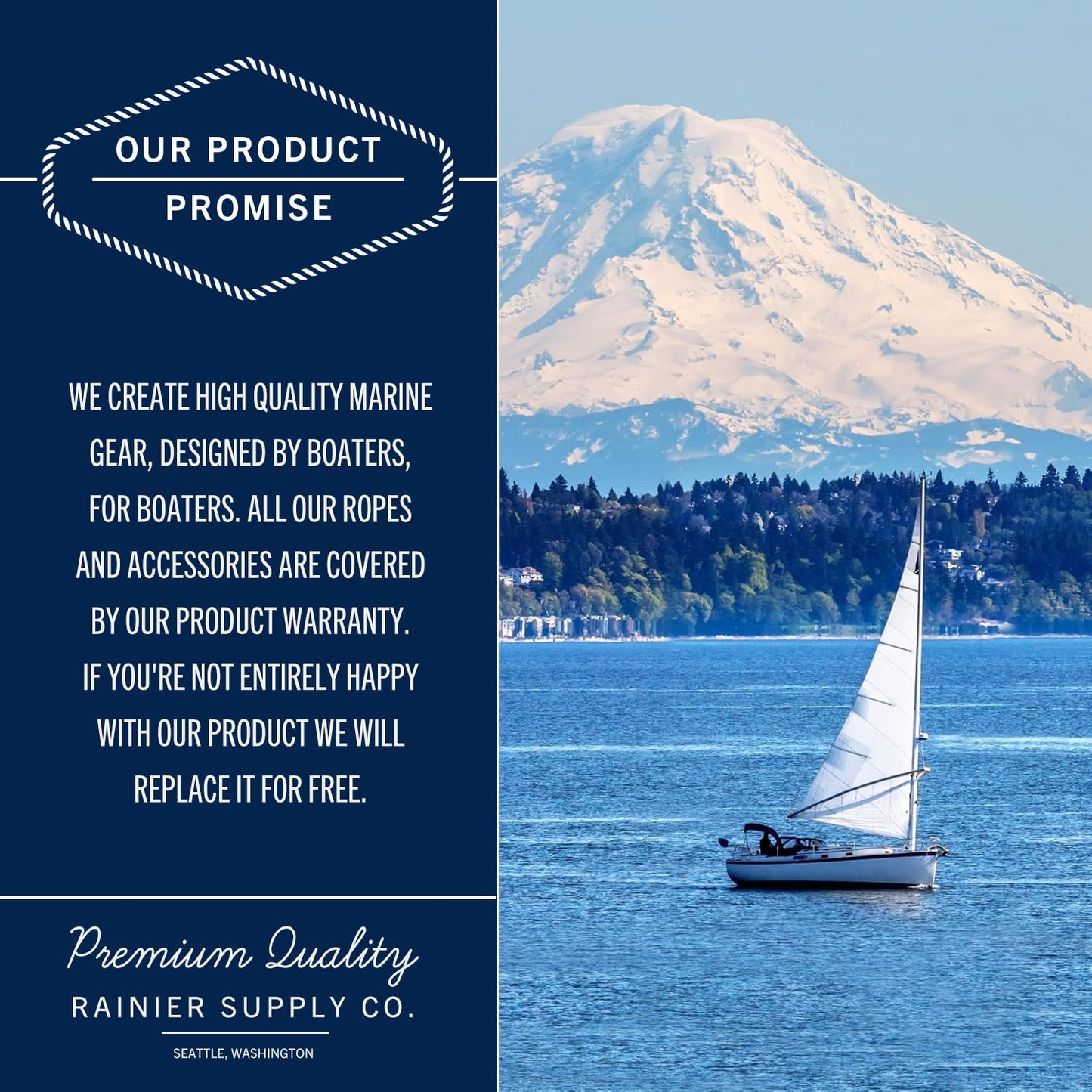 RainierSupplyCo Boat Anchor Rope - Double Braided Marine Rope Anchor Line - 100 ft x 3/8 Inch Nylon Boating Line with 316 Stainless Steel Thimble and Heavy Duty Marine Grade Bow Shackle - Black