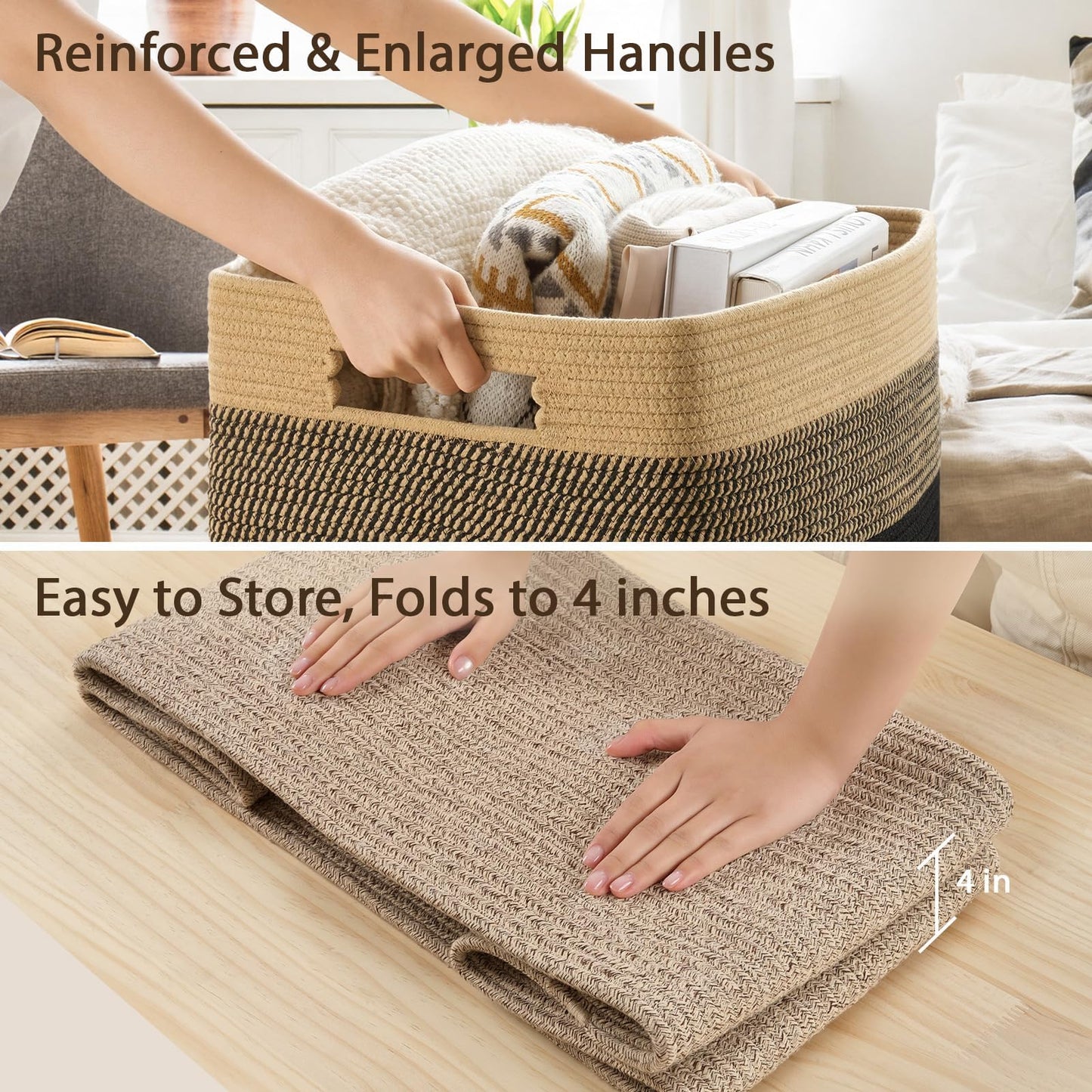Optish 75L Large Blanket Basket, Woven Rope Storage Basket with Handles for Organizing Clothes and Toys for Bedroom, Bathroom, Nursery, Decorative Storage Bin, 22” x 17” x 11.5”, Brown