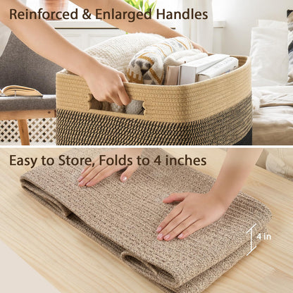 Optish 75L Large Blanket Basket, Woven Rope Storage Basket with Handles for Organizing Clothes and Toys for Bedroom, Bathroom, Nursery, Decorative Storage Bin, 22” x 17” x 11.5”, Brown