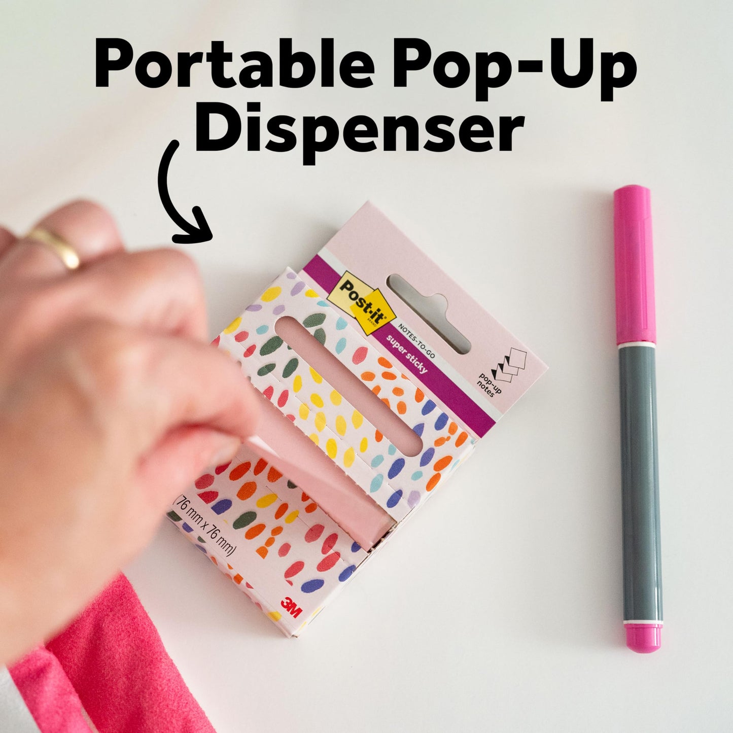 Post-it Super Sticky Notes-to-go Pop-Up Notes, 3 in. x 3 in., 6 Dispensers with 540 Total Pastel Sticky Notes in Pink Salt Color, Great for School, Office, Classroom, or Home