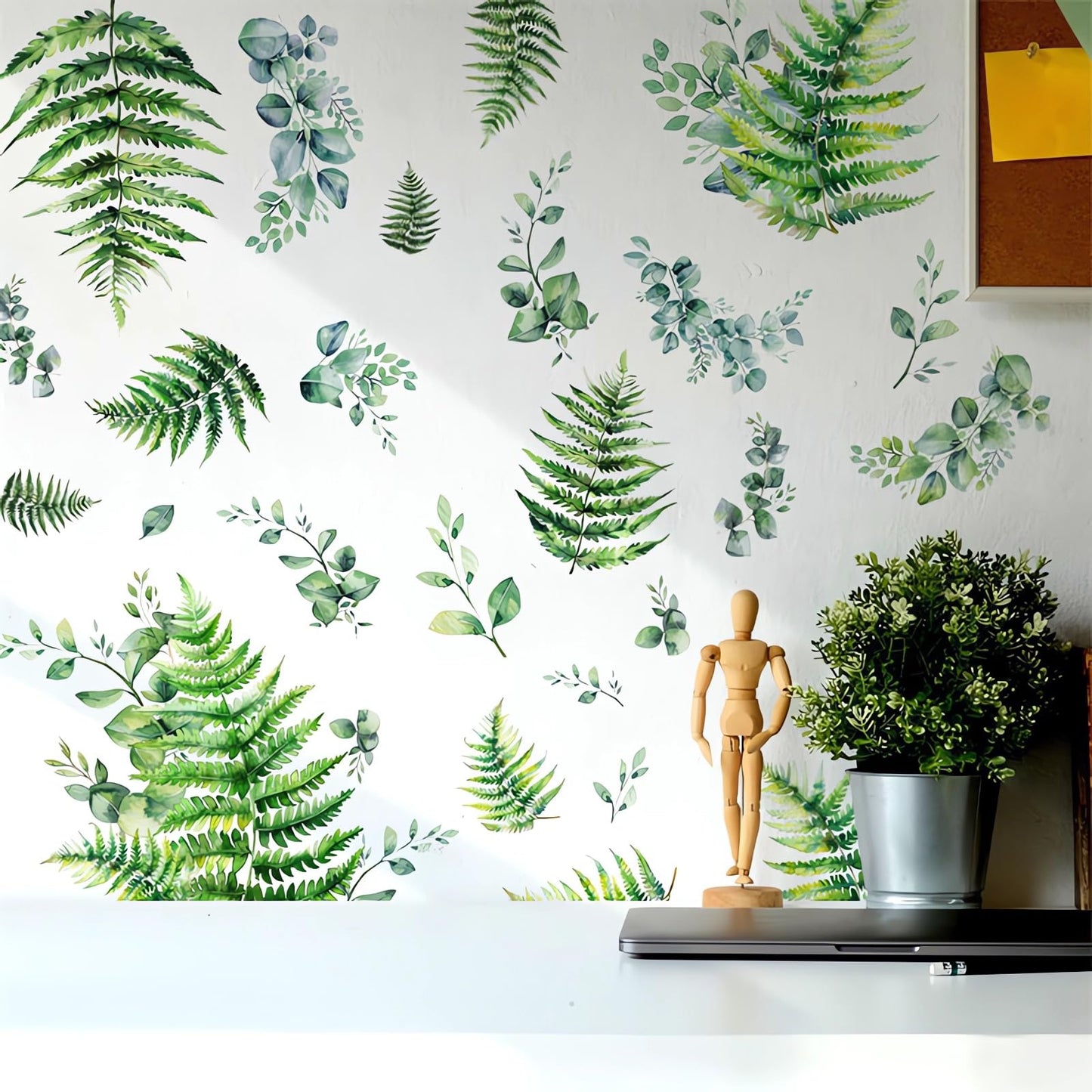 Fern Fronds Leaves Botanical Wall Stickers, sacinora Bracken Green Plants DIY Wall Decals Removable Vinyl Peel and Stick for Living Room Bedroom Kitchen Study Room Art Home Decorations