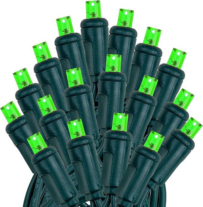 Novelty Lights 50ft 100 LED Green Christmas Lights Outdoor/Indoor, 6" Spacing, Green Wire String Lights for Festive Xmas Lighting, IP55, UL Listed, Dimmable, Connectable