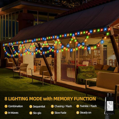 KAZOKU Christmas Lights Outdoor Indoor 40FT 380 LED Waterproof Christmas Tree Lights 8Modes Extendable Xmas Semicircle String Lights for Christmas Home Roof Eaves Garden Patio Yard Decor(Multicolor)