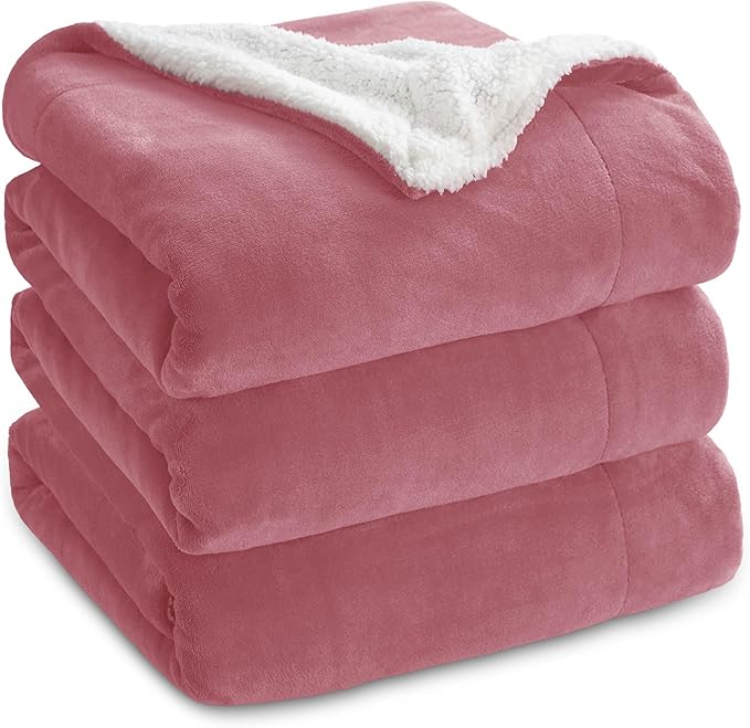 Bedsure GentleSoft Sherpa Fleece Blankets Queen Size for Bed - Thick and Warm Throw for Women, Soft Fuzzy Plush Queen Blanket for Winter, Dusty Rose, 90x90 Inches