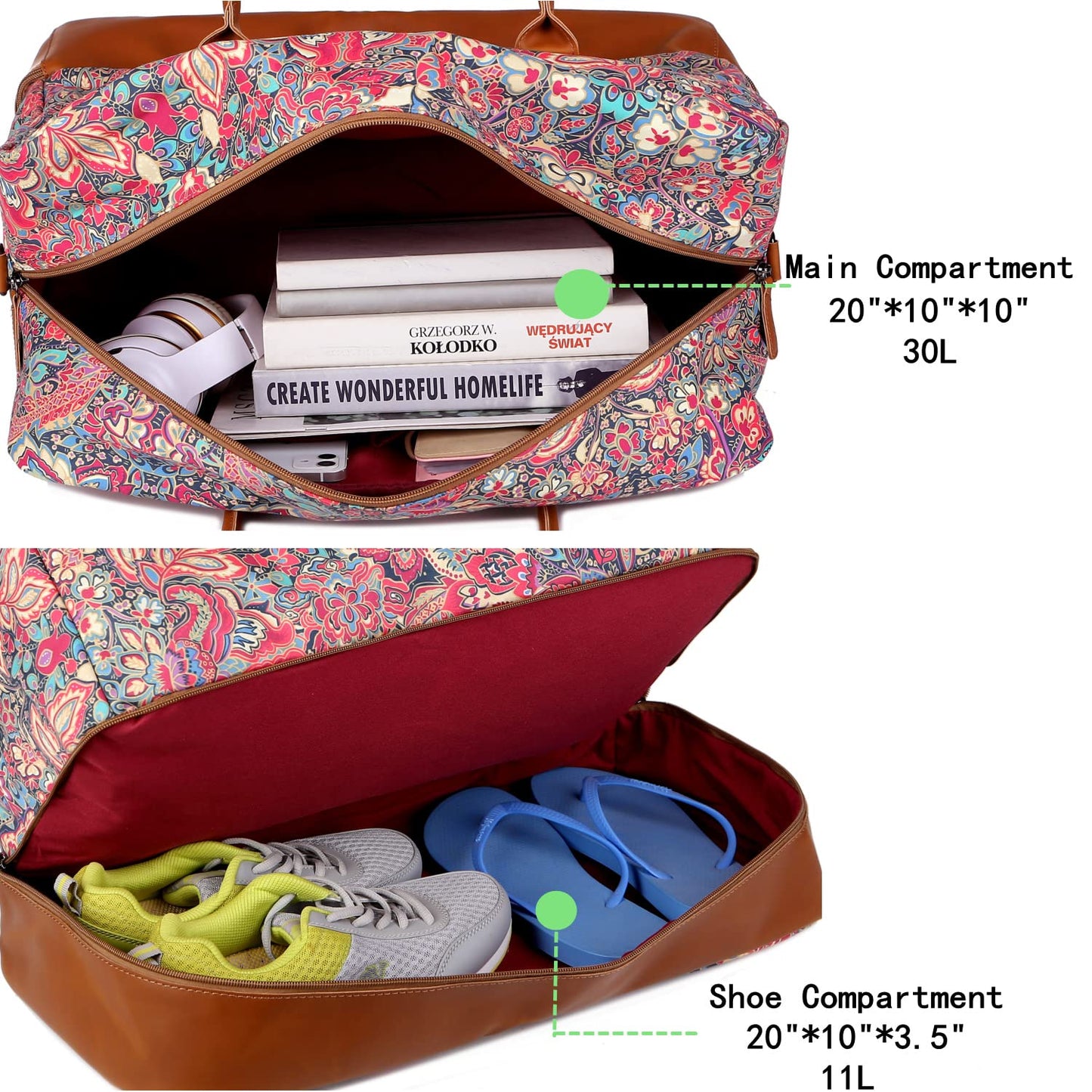 Pretty Colorful Travel Duffel Weekender Bag Overnight Bag Carry On with Shoe Compartment for Women HB-10 (HS)