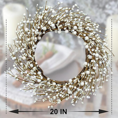Artificial Winter Wreaths for Front Door 20 Inches White Wreath Rustic White Berry Twig Wreath for Indoors Porch Windows Wall Outdoor Christmas Celebration