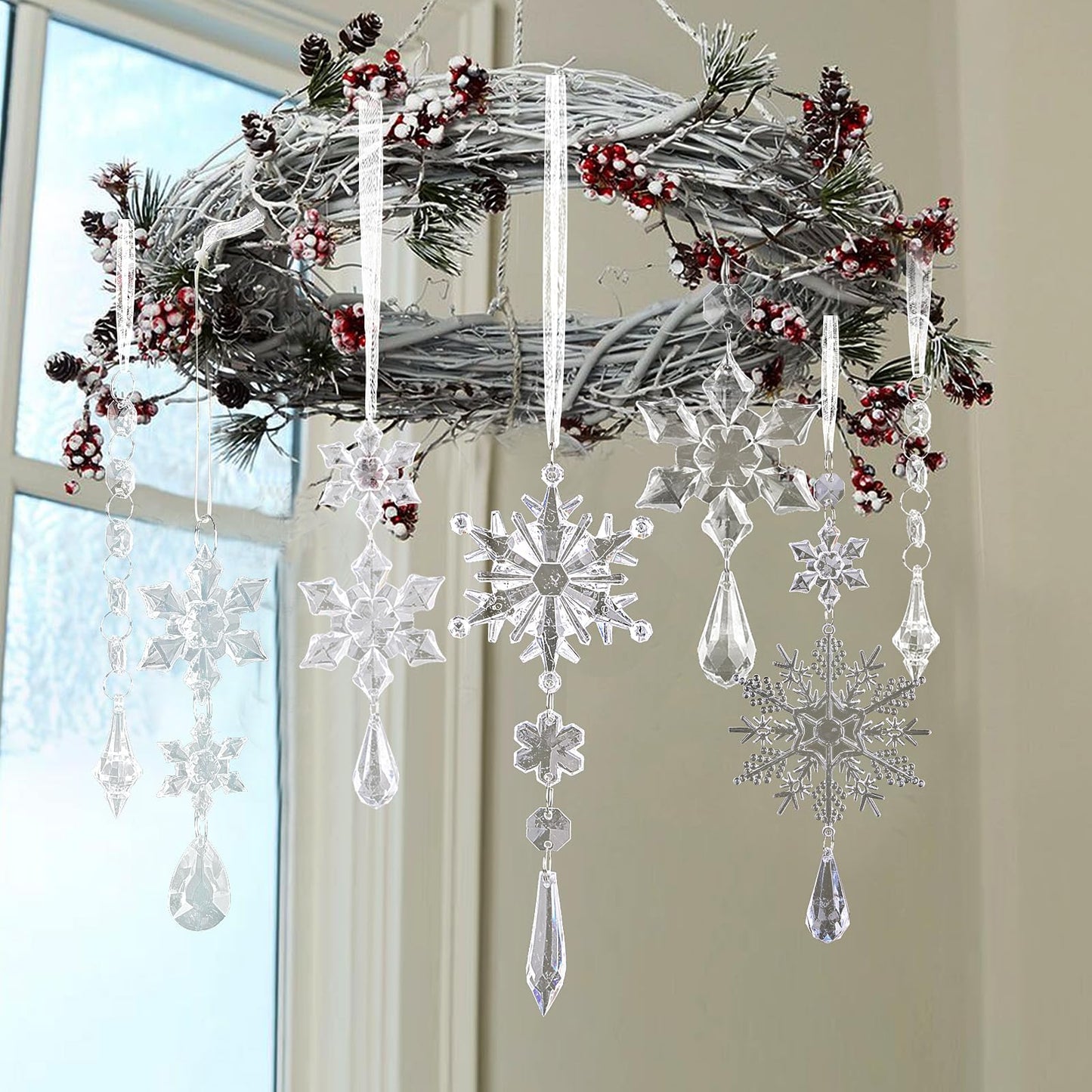 CCINEE 32pcs Crystal Hanging Ornaments, Acrylic Snowflakes Decorations for Valentine Easter Tree for Winter Wonderland Wedding Parties Home Pendants