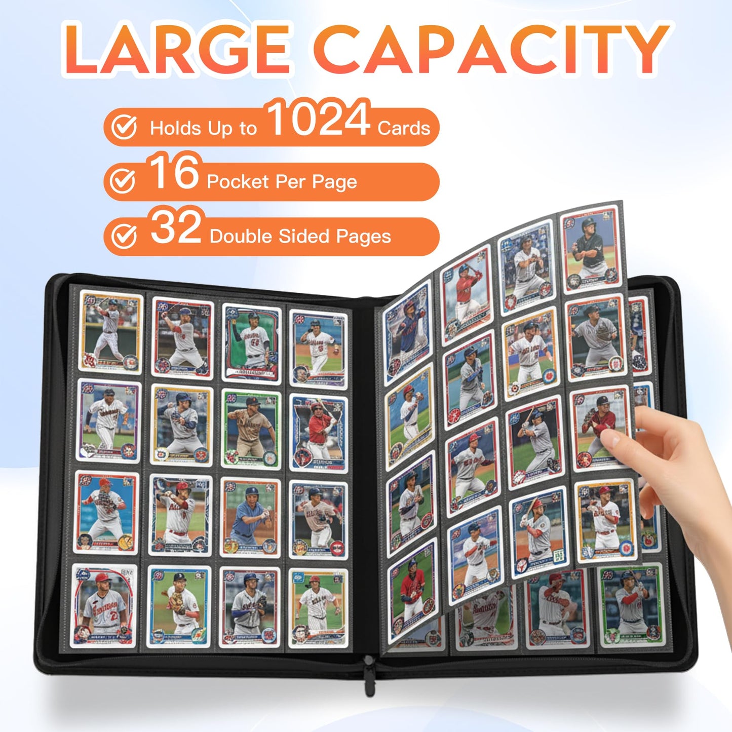 1000+ Pockets Premium Trading Card Binder, 16 Pockets Trading Card Binder Ringless Side Loading Trading,Card Holder Folders for MTG, TCG, Game Cards & Sports Cards(Black)