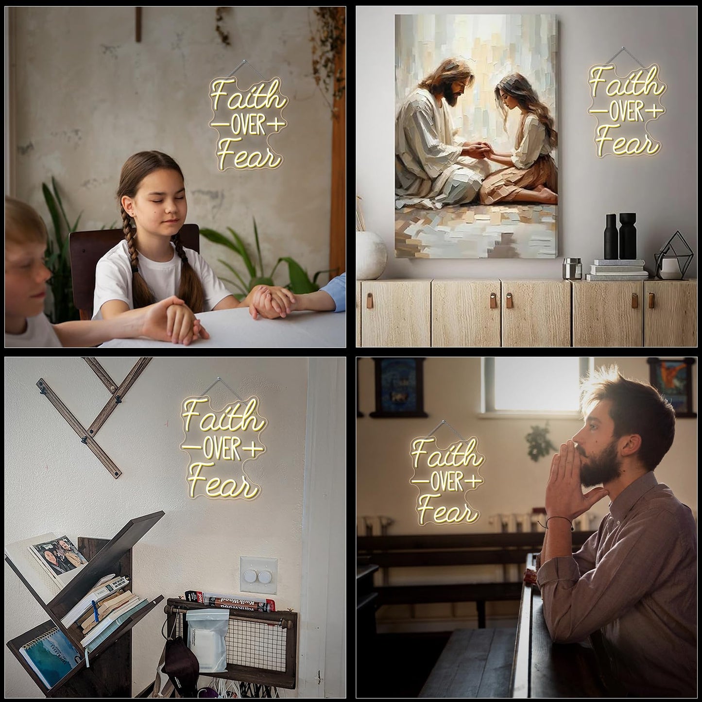 WLHOPE Faith Over Fear Neon Sign Bible Verses Neon Signs for Wall Decor Christian Led Lights Religious Light Up Church Prayer Room Home Bedroom Club Party Christian Gifts
