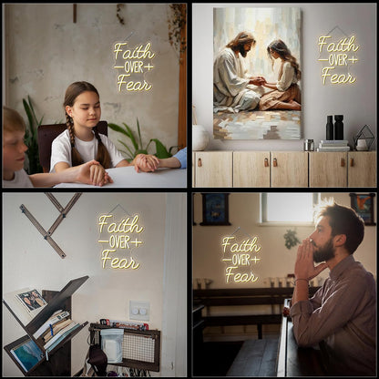 WLHOPE Faith Over Fear Neon Sign Bible Verses Neon Signs for Wall Decor Christian Led Lights Religious Light Up Church Prayer Room Home Bedroom Club Party Christian Gifts