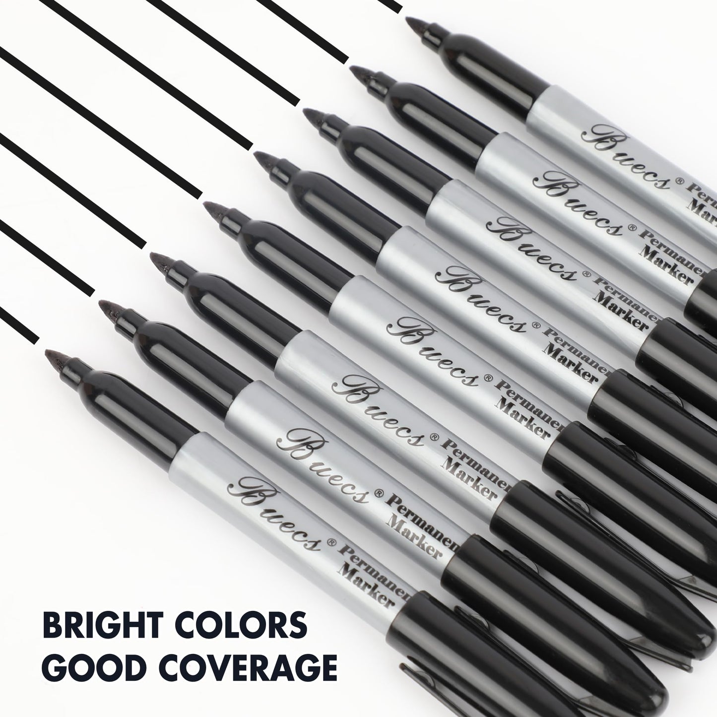 Buecs Permanent Markers, 200 Count Black Permanent Markers, Fine Point, Waterproof & Smear Proof Markers, Quick Drying, Office Supplies for School, Office, Home