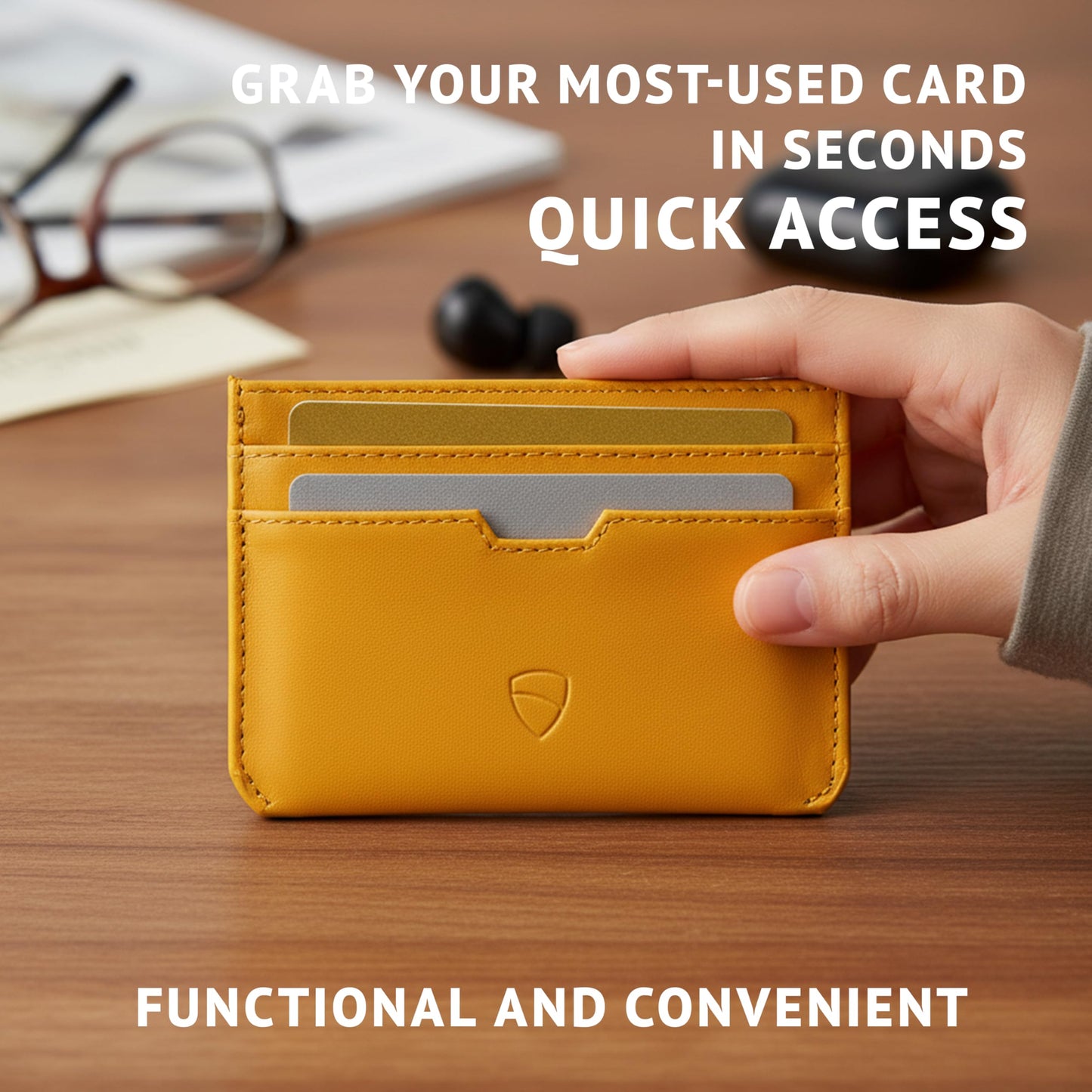 Vaultskin MOORGATE Slim Card Holder – Minimalist Leather Wallet with RFID Blocking, Front Pocket Credit Card Case for Men & Women (Golden Yellow)