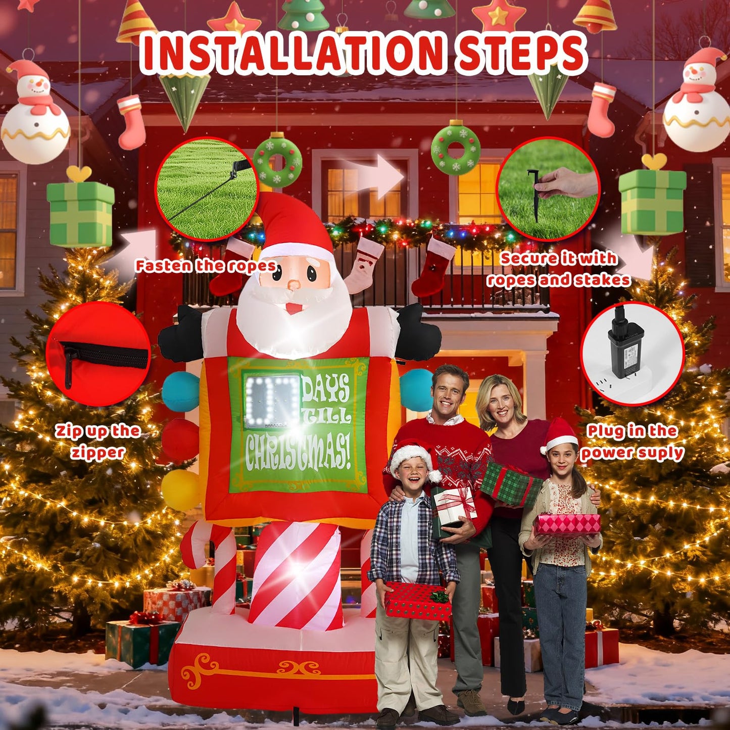 HZGDEJTG 7FT Santa Claus Countdown Sign with Built-in LED Lights, Suitable for Christmas Lawns, Gardens, and Courtyards Outdoor Inflatable Decorations