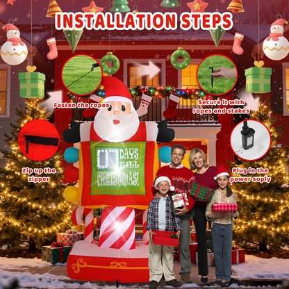 HZGDEJTG 7FT Santa Claus Countdown Sign with Built-in LED Lights, Suitable for Christmas Lawns, Gardens, and Courtyards Outdoor Inflatable Decorations