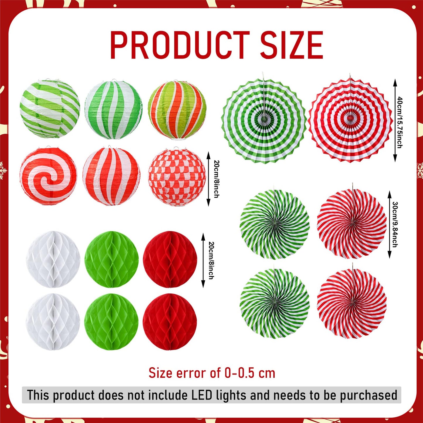 Retisee 18 Pcs Christmas Hanging Paper Lanterns Party Decorations Candy Canes Peppermint Paper Fans Xmas Hanging Honeycomb Ball Lanterns Ornaments for Christmas Winter Party Holiday Ceilings Decor