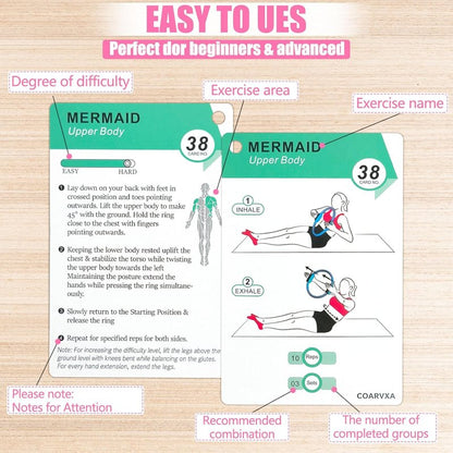 Pilates Ring Workout Cards - 58 Exercises & 4-Week Challenge | Includes 2 Rings & Mat for Home or Gym