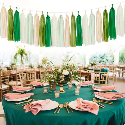 Sage-Olive Green Champagne-Gold Party Decorations - 30pcs Rustic Boho Wedding Paper Tissue Pom Poms Streamers,Tassel Garland Banner,Birthday Baby Bridal Shower Engagement Decor Lasting Surprise